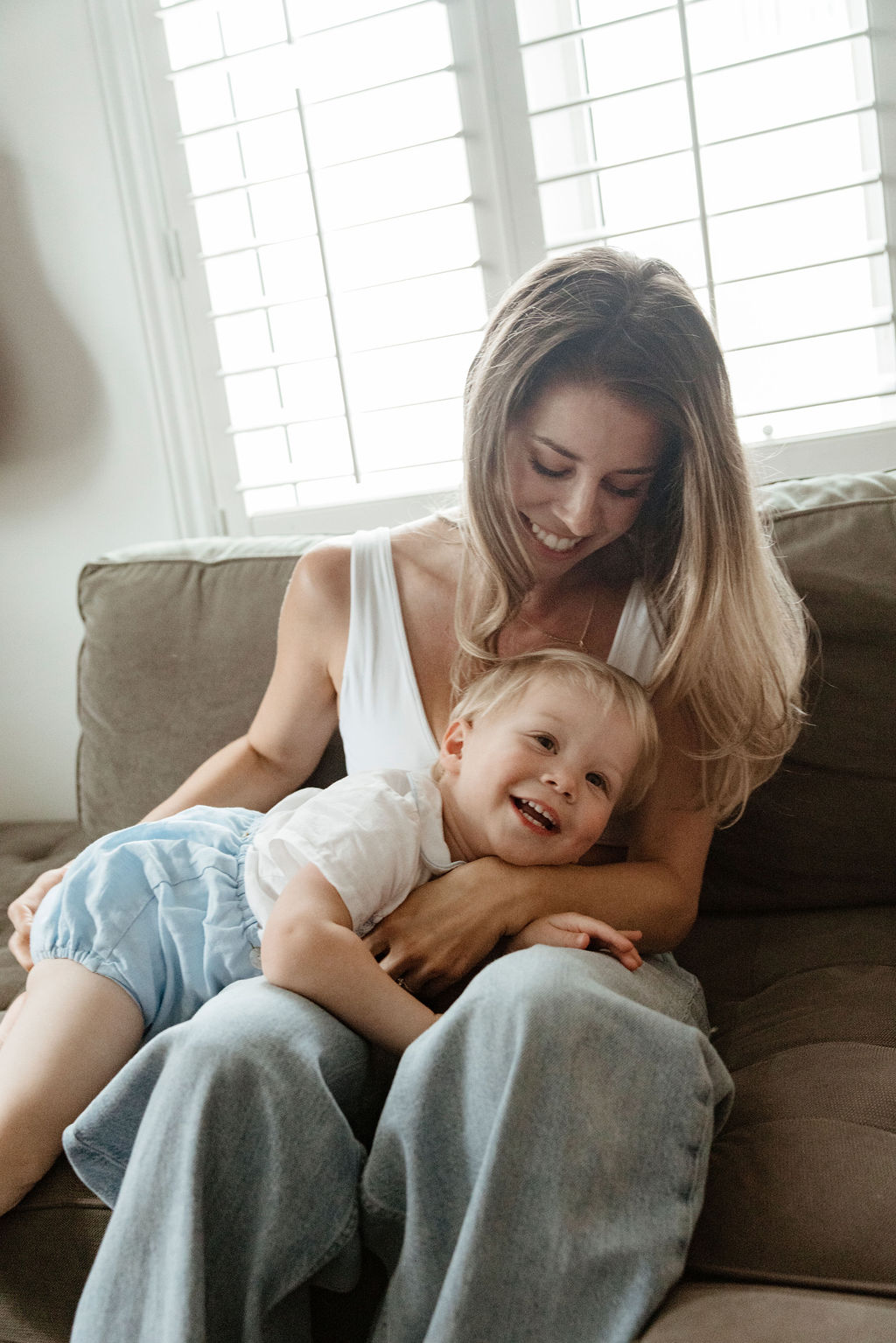 Samantha sharing a joyful cuddle with her son Tyson
